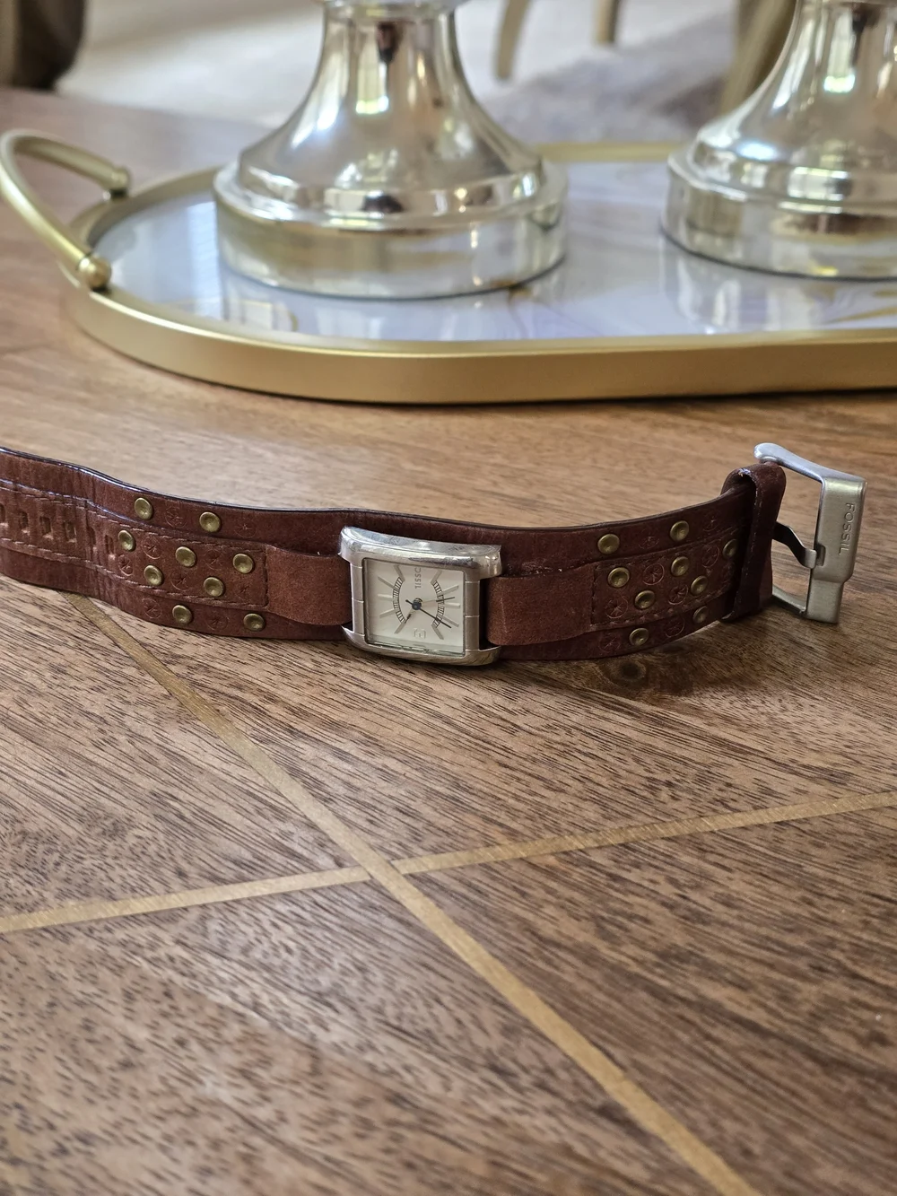 Fossil Women's Brown Studded Leather Cuff Watch
